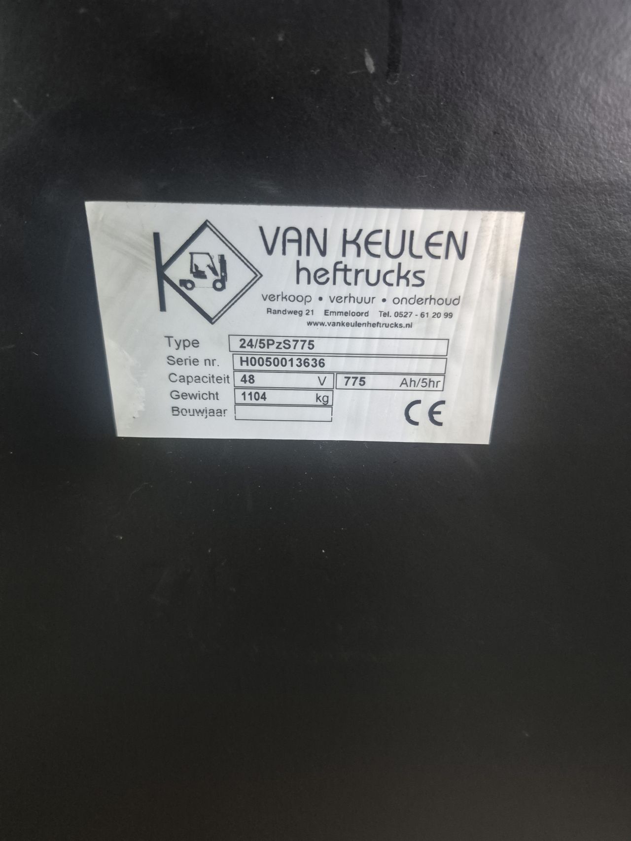Tractie accu 48/775 met testrapport 95% restcapaciteit.