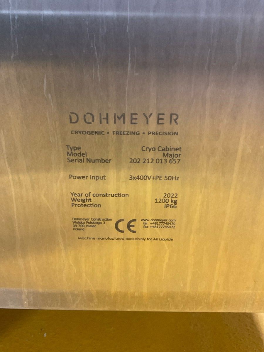 2022 DOHMEYER Cryo-Cabinet, Model Major, Cryogenic Freezer