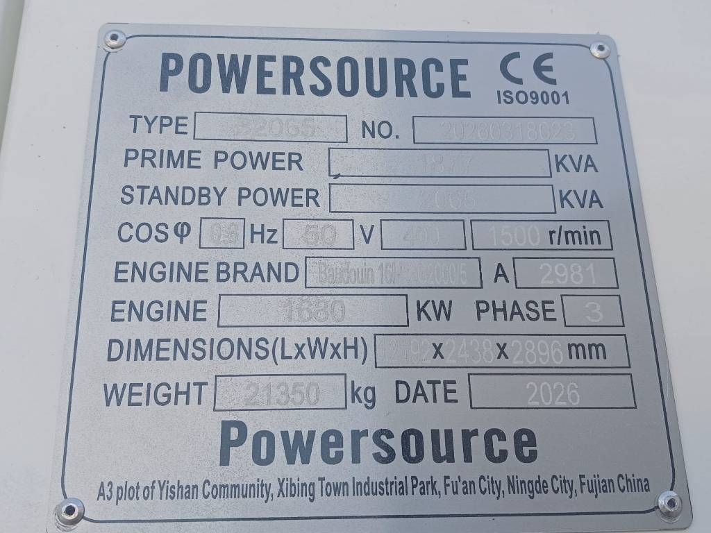 Baudouin 16M33G2000/5 - 2065 kVA generator - DPX-19886