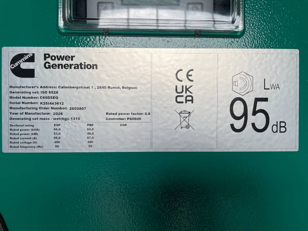 Cummins C66D5EQ - 66 kVA Generator - DPX-18507-Q