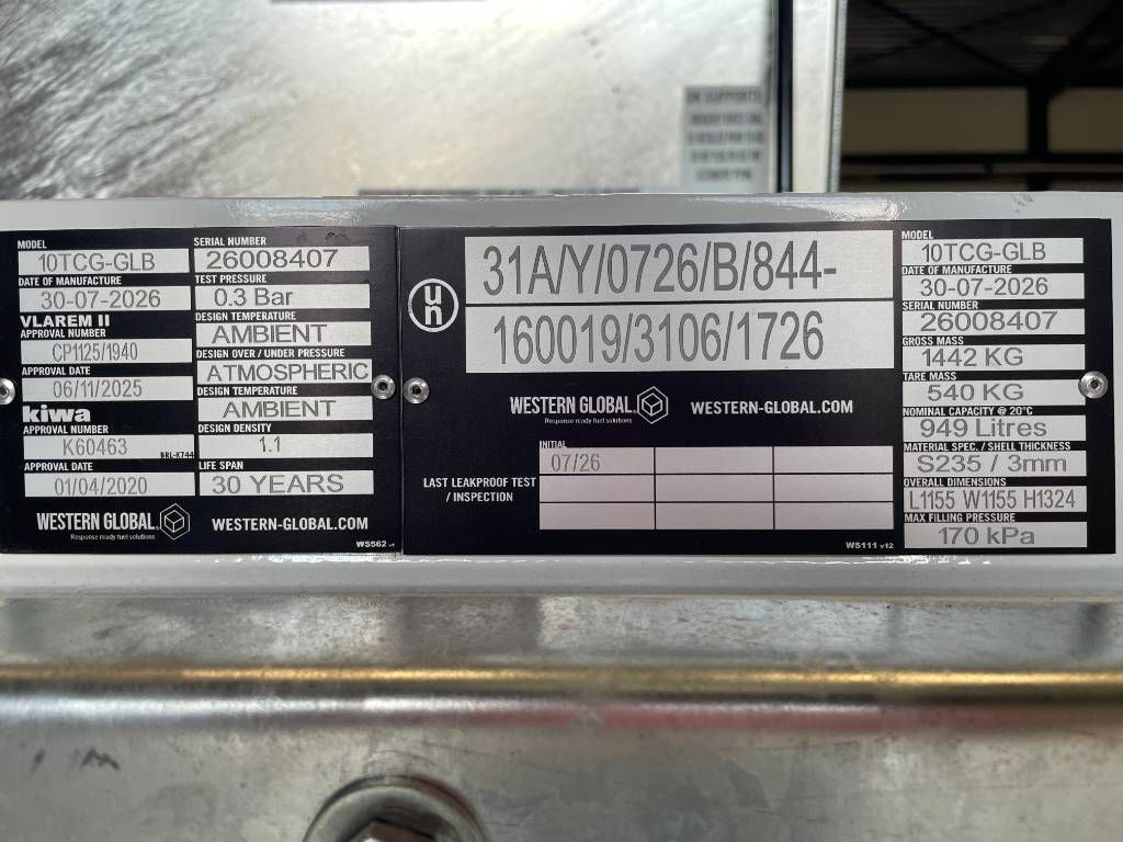Western Global - 10TCG - 1.000 Liter fuel Tank - DPX-31001