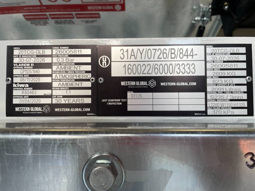 Western Global - 20TCG - 2.000 Liter fuel Tank - DPX-31002