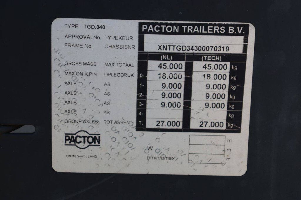 Flatbed Semi-trailer Pacton TGD.340 2010