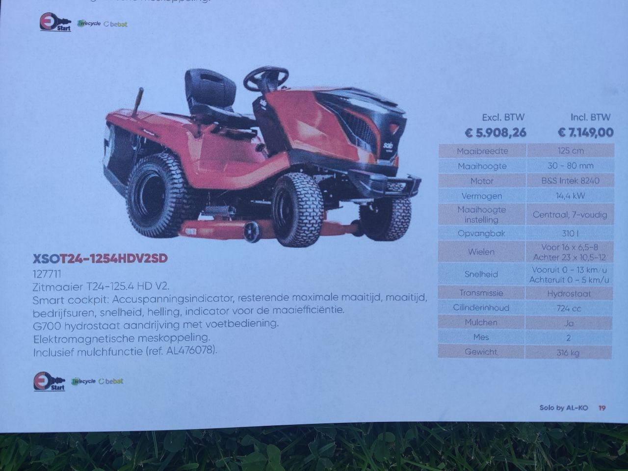 NIEUWE AL-KO zitmaaier (type T24-1254 HDV2SD, 24 pk, 125 cm)