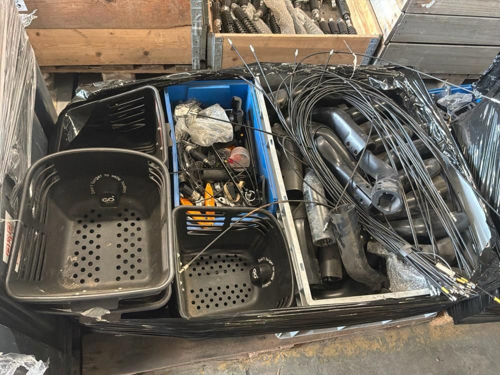 Super Soco Cux headlight covers, brake cables, controllers, chargers, relays, center stands, brake parts (9x)