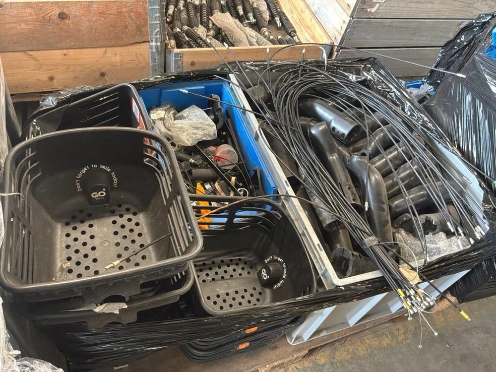 Super Soco Cux headlight covers, brake cables, controllers, chargers, relays, center stands, brake parts (9x)