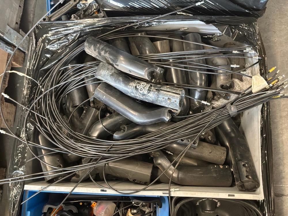 Super Soco Cux headlight covers, brake cables, controllers, chargers, relays, center stands, brake parts (9x)