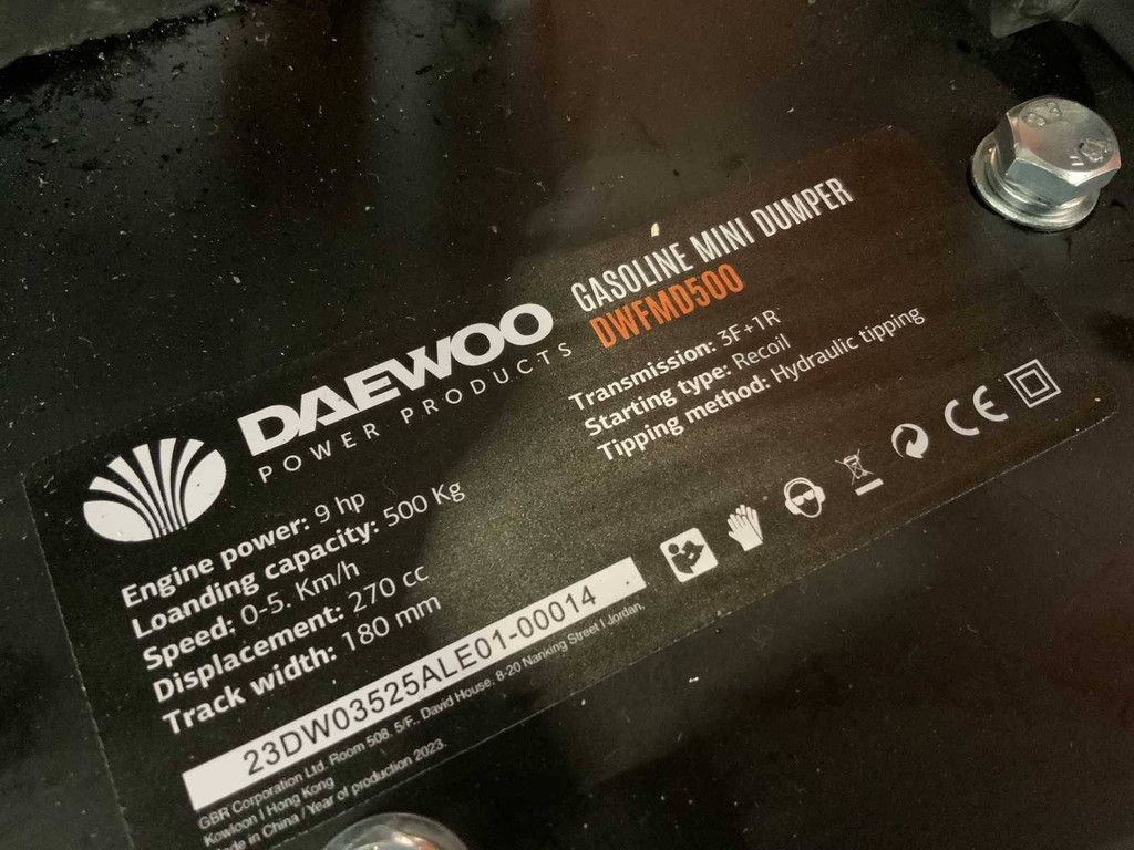 Minidumper Daewoo DWFMD500 Benzine 2026 Nieuw