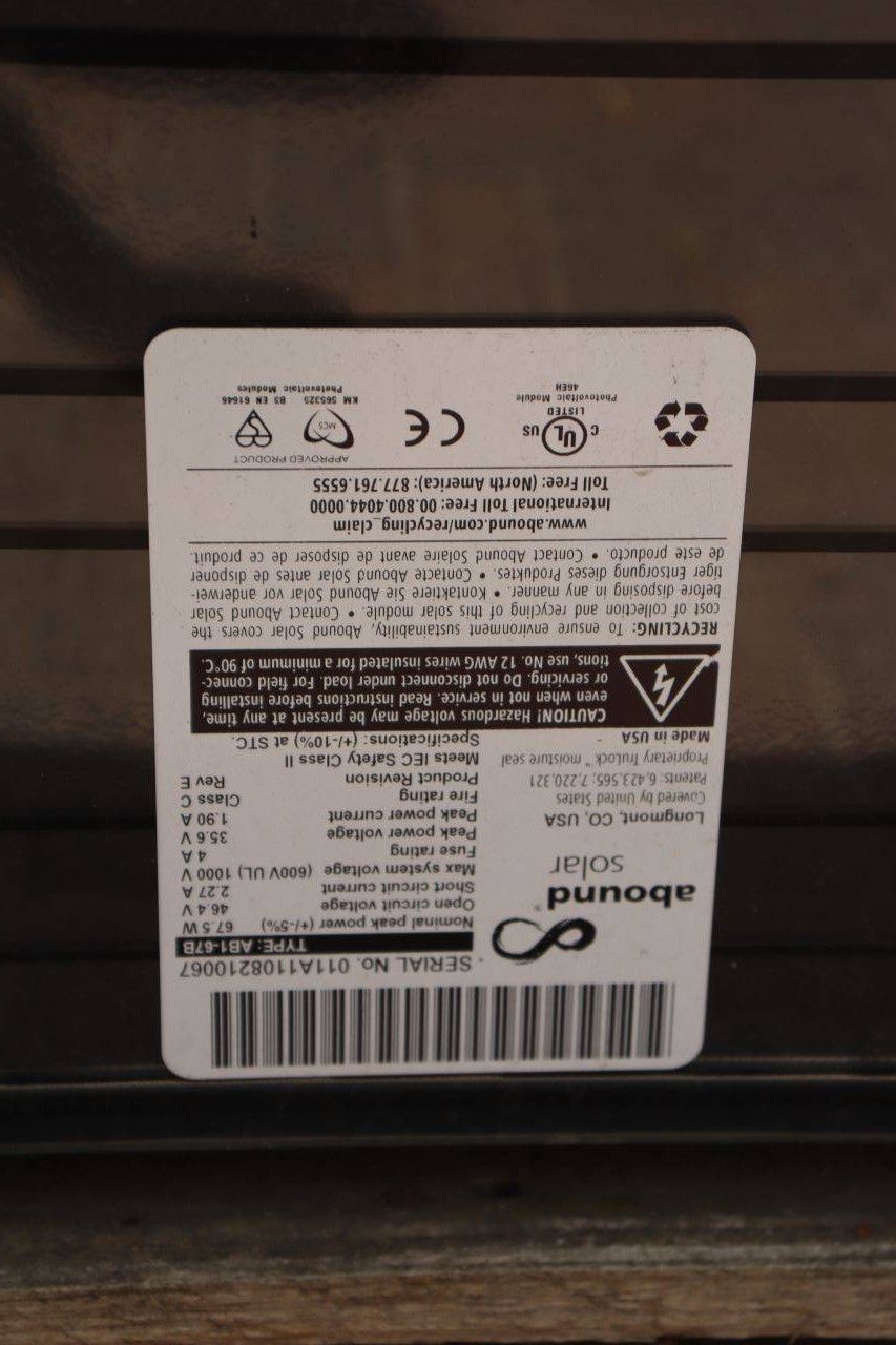 Batch of Abound Solar AB1-67B solar panels