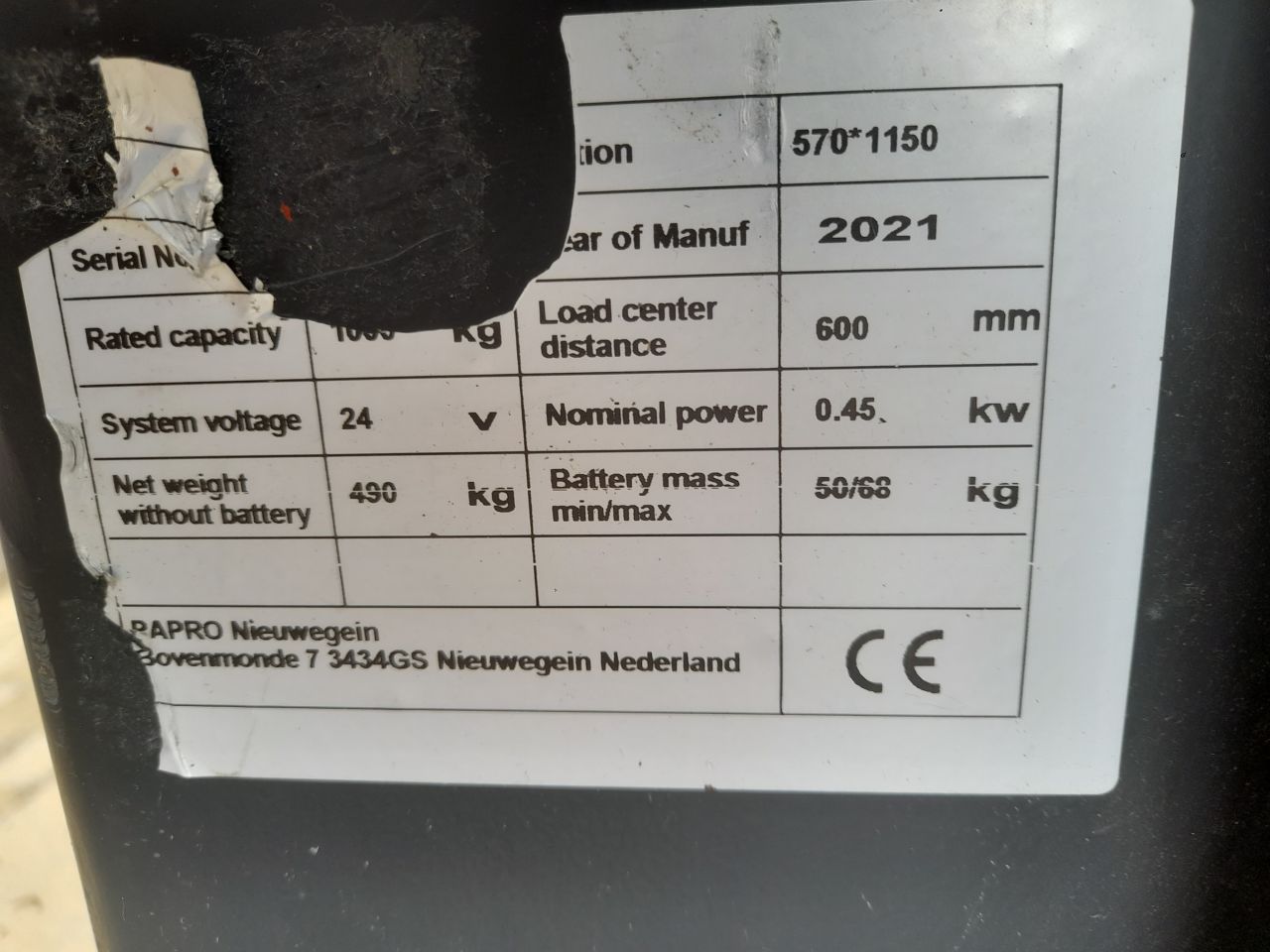 Papro stapelaar 3.5 meter hefhoogte