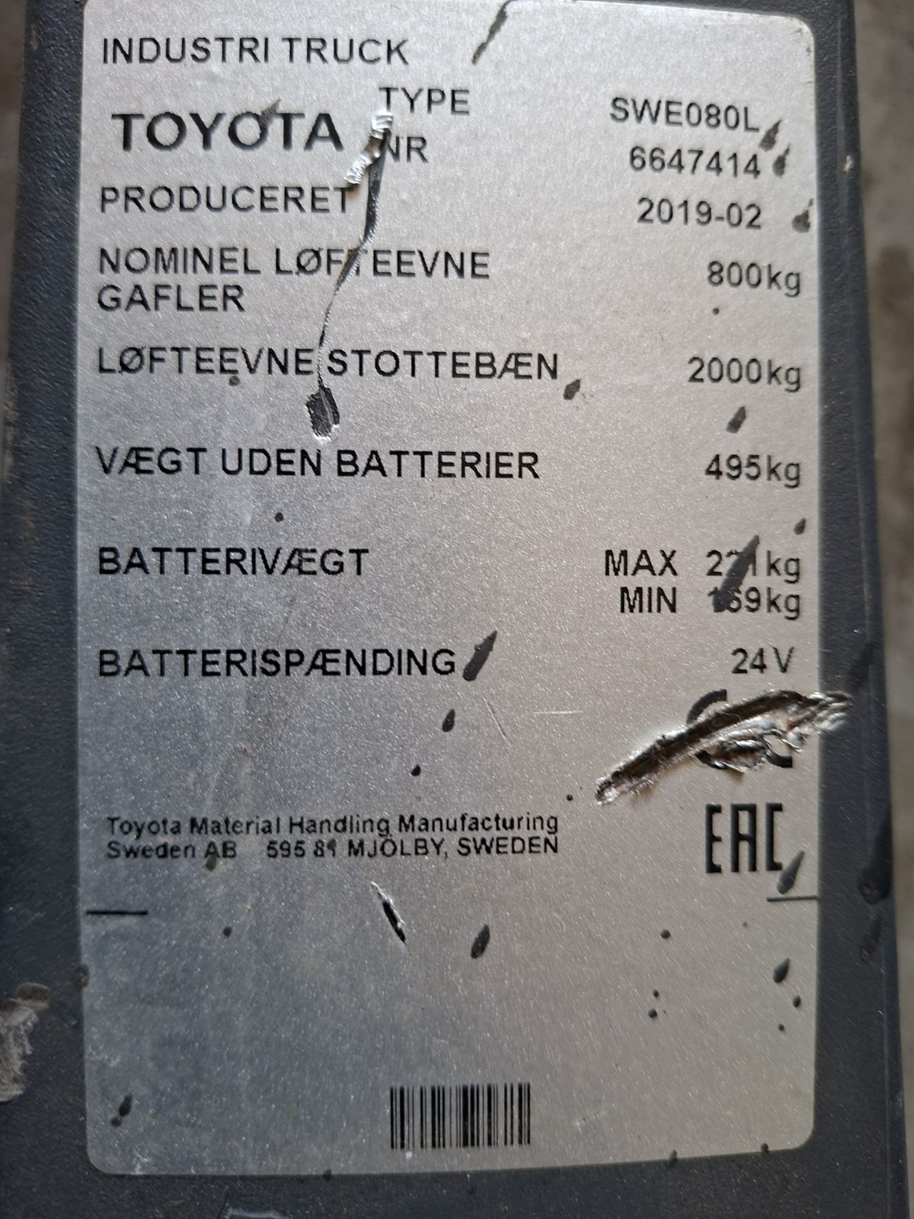 Toyota SWE080L 158cm palletwagen / stapelaar 2019 1048 uur
