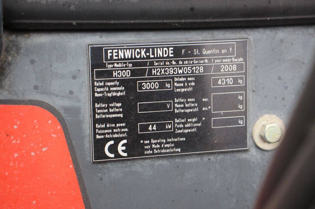 Linde H30D Diesel Forklift 3000kg 7.0m 2008