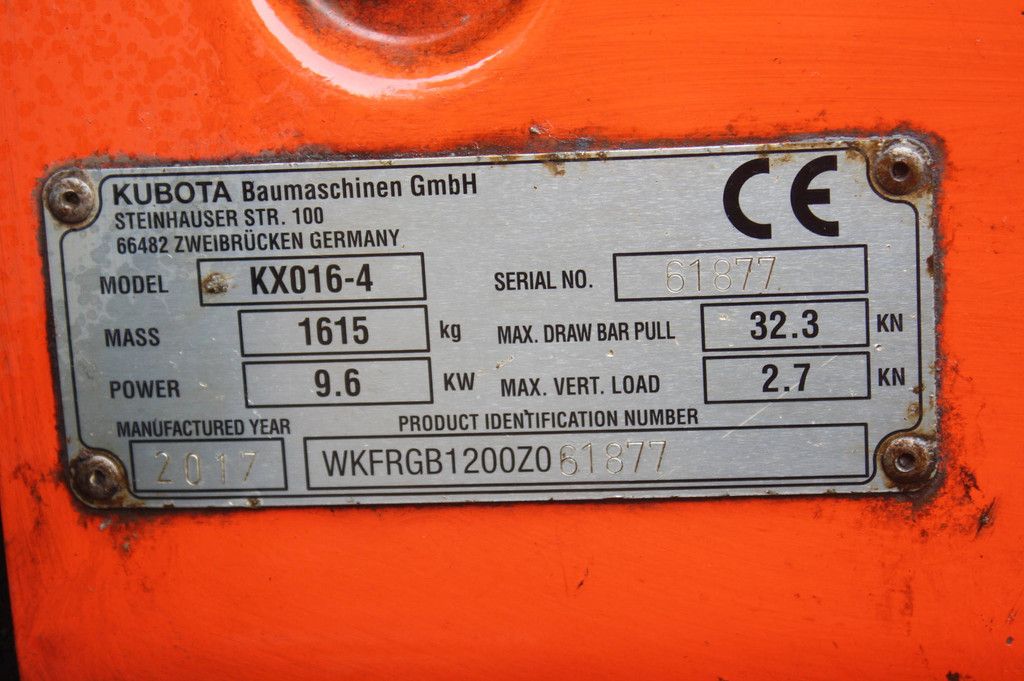 Minigraver Kubota KX016-4 Diesel 9.6kW 2017