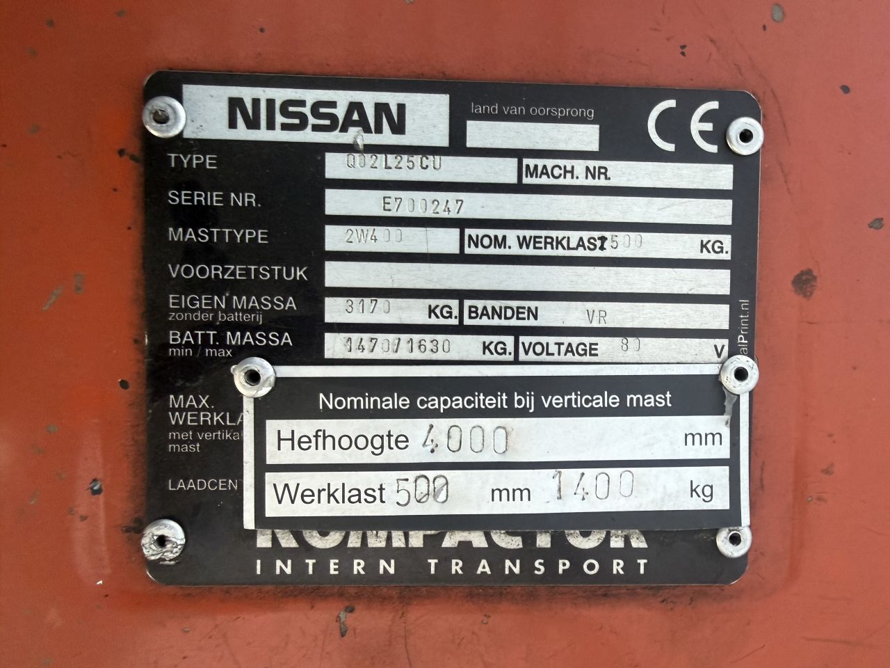 Nissan 2.5 tonner elektrische heftruck
