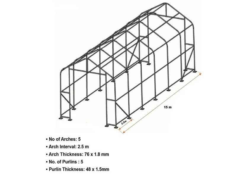 Opslagtent 15000x5500x5300mm RTE 2026 Nieuw