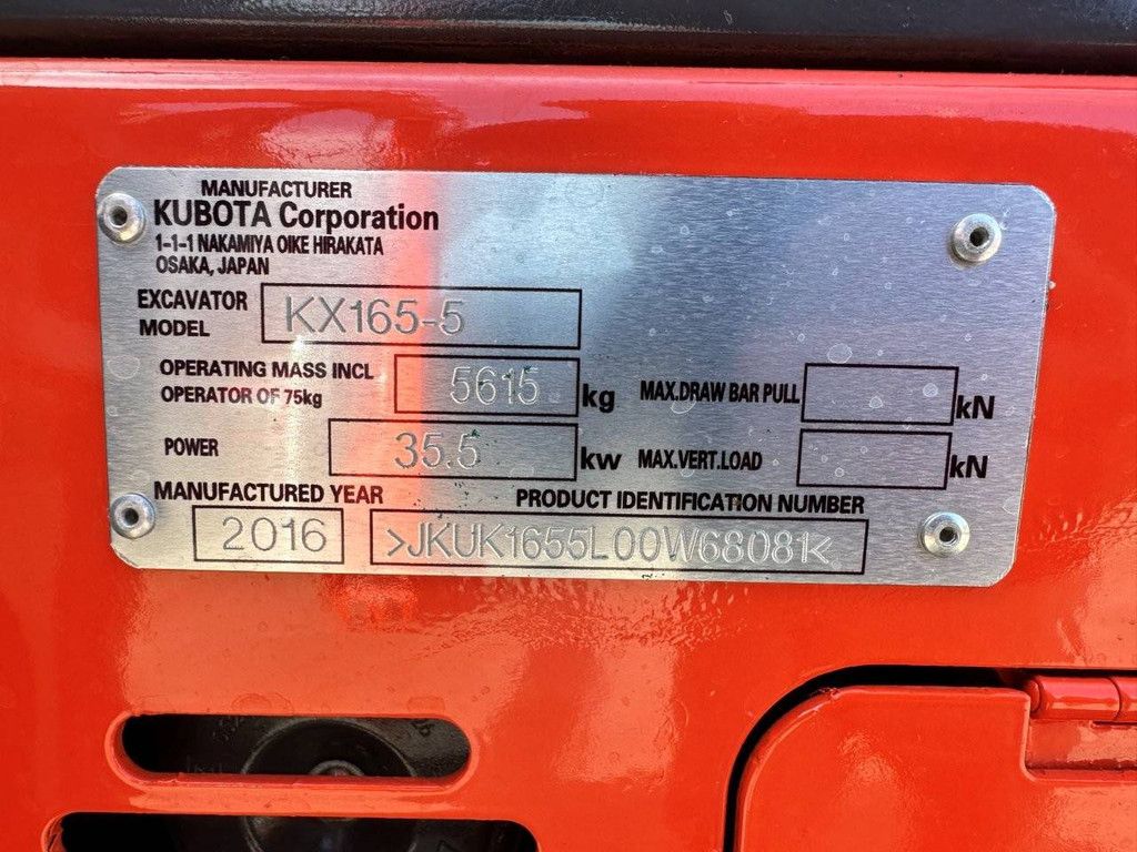 Rupsgraafmachine Kubota KX165-5 Diesel 2016