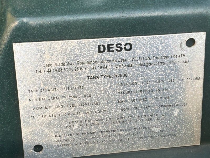 Deso H2500 Horizontale opslagtank