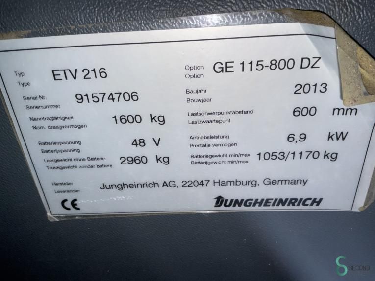 Schubmaststapler Elektrisch Jungheinrich ETV 216 2013 Kabine