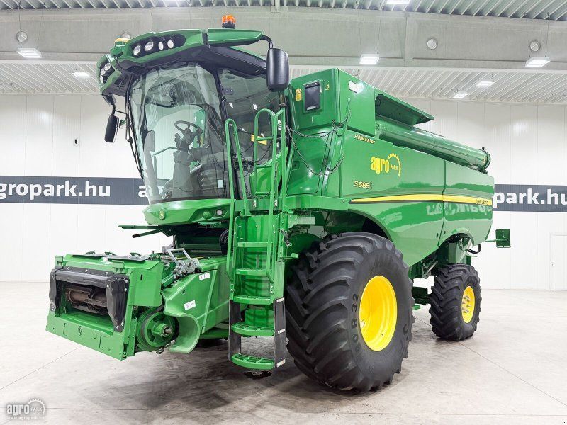 John Deere S685i Hillmaster rotary, 9.15 m 630PF draper header, header trai