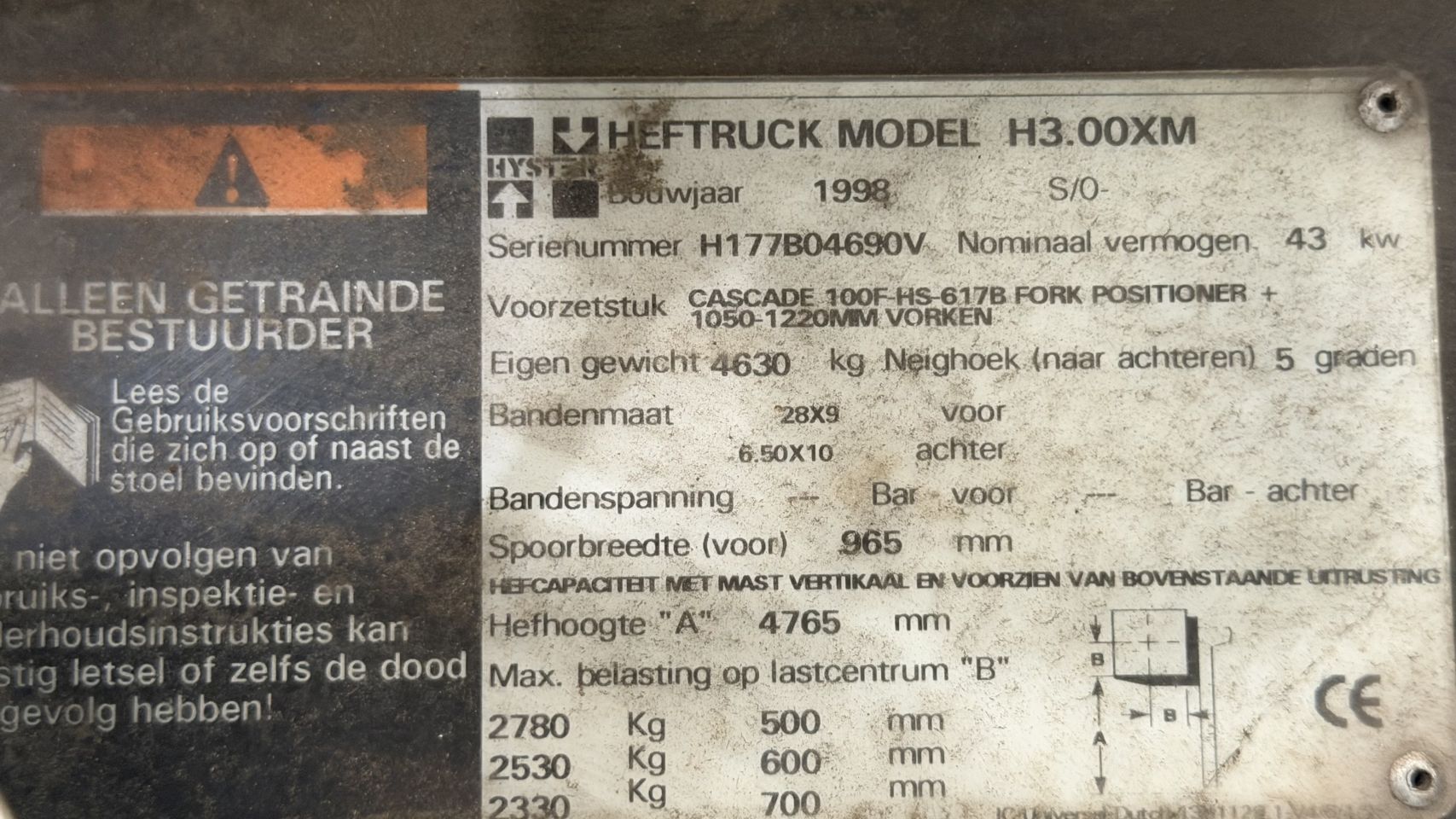 LPG heftruck Hyster H3.00XM, Triplex, Vorkversteller - Sideshift