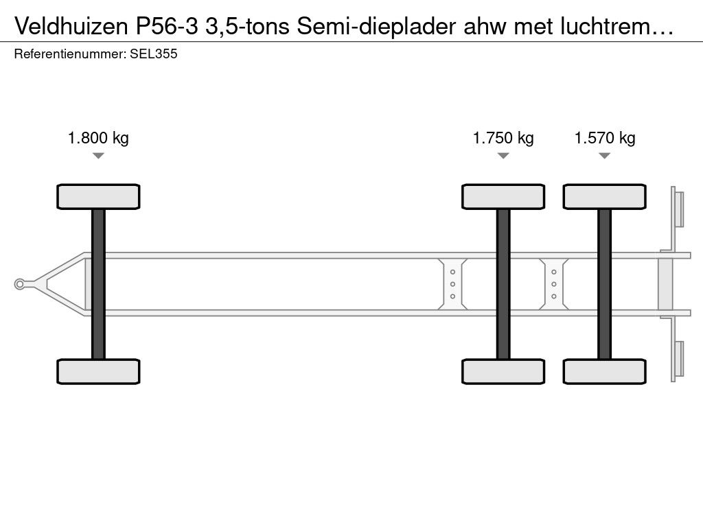 Veldhuizen P56-3 3,5-tons Semi-dieplader ahw met luchtremmen 5,0 m.