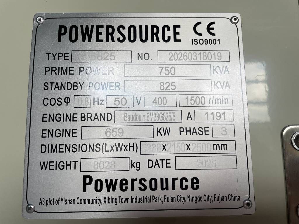 Baudouin 6M21G825/5 - 825 kVA Generator - DPX-19881