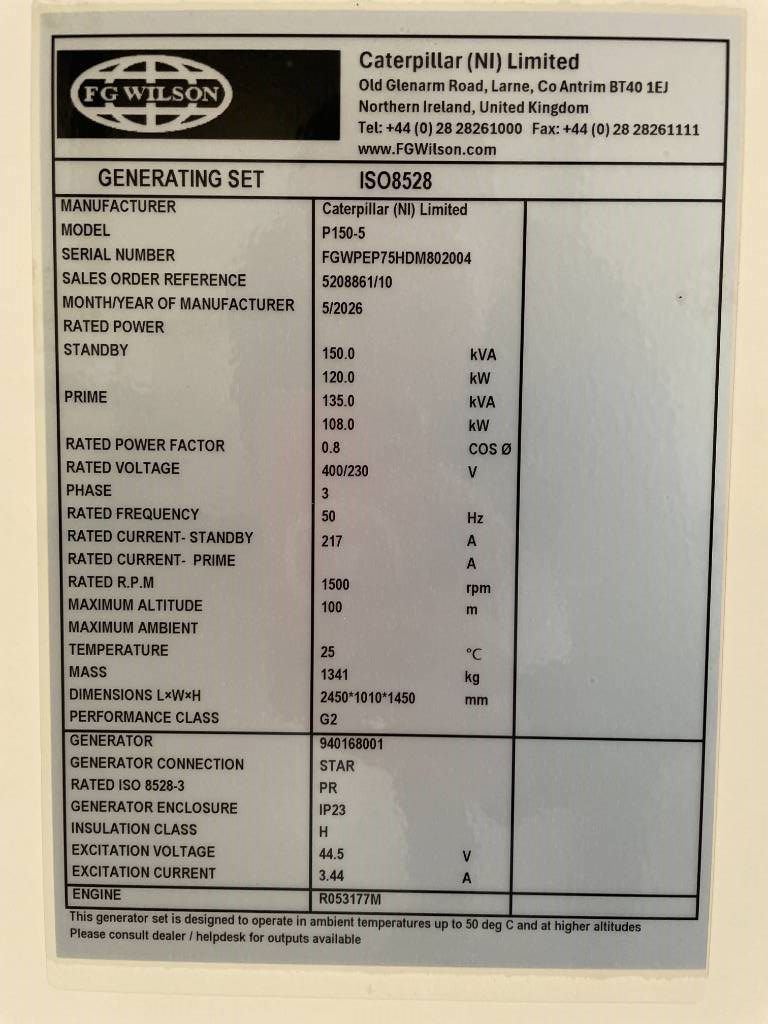 FG Wilson P150-5 - 150 kVA Open Genset - DPX-16009-O