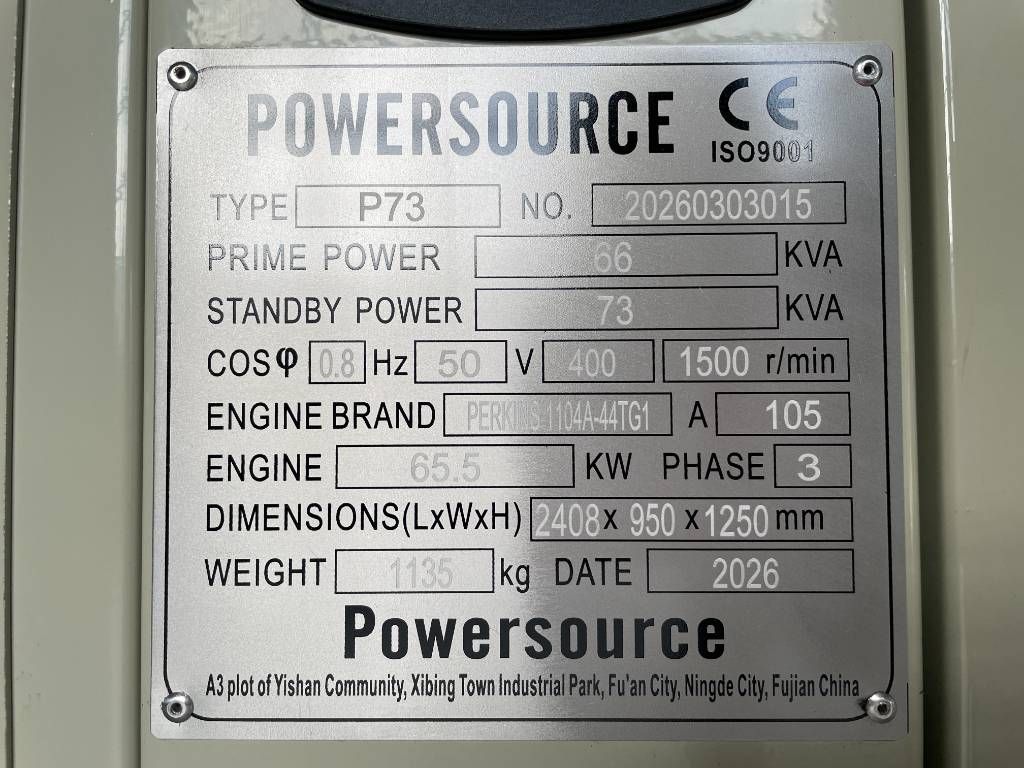 Perkins 1104A-44TG1 - 73 kVA Generator - DPX-19804.1