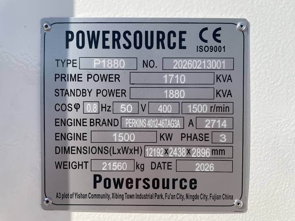 Perkins 4012-46TAG3A - 1.880 kVA Generator - DPX-19824