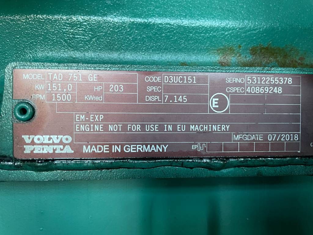 Volvo TAD751GE - 165 kVA generator - DPX-12656
