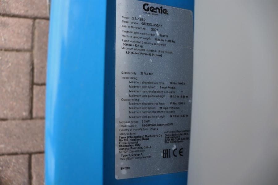 Genie GS1932 E-Drive E-drive, 8m Working Height, Non Mar