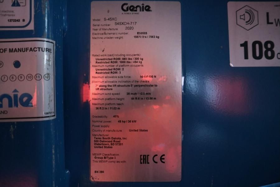 Genie S45XC Valid inspection, 15.5m Working Height, 11 m