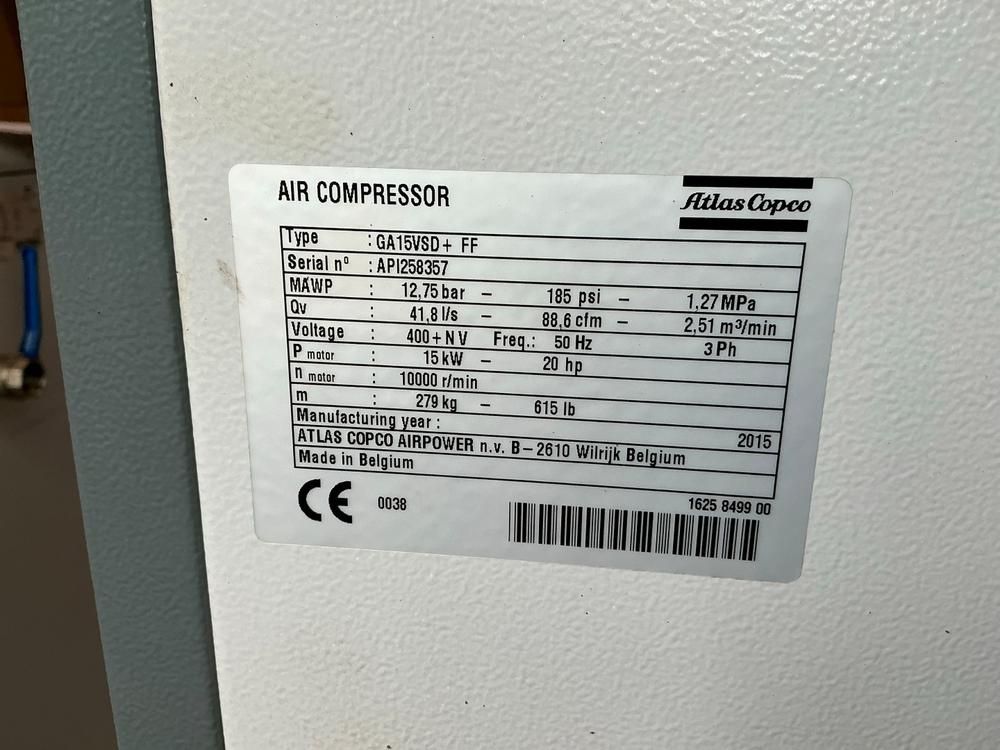 2015 Atlas Copco GA15VSD+ FF-Kompressor