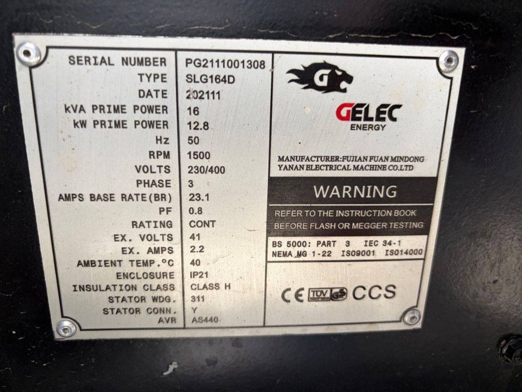 Generator Gelec Panther 18YD-E2 Diesel 16kVA 2021