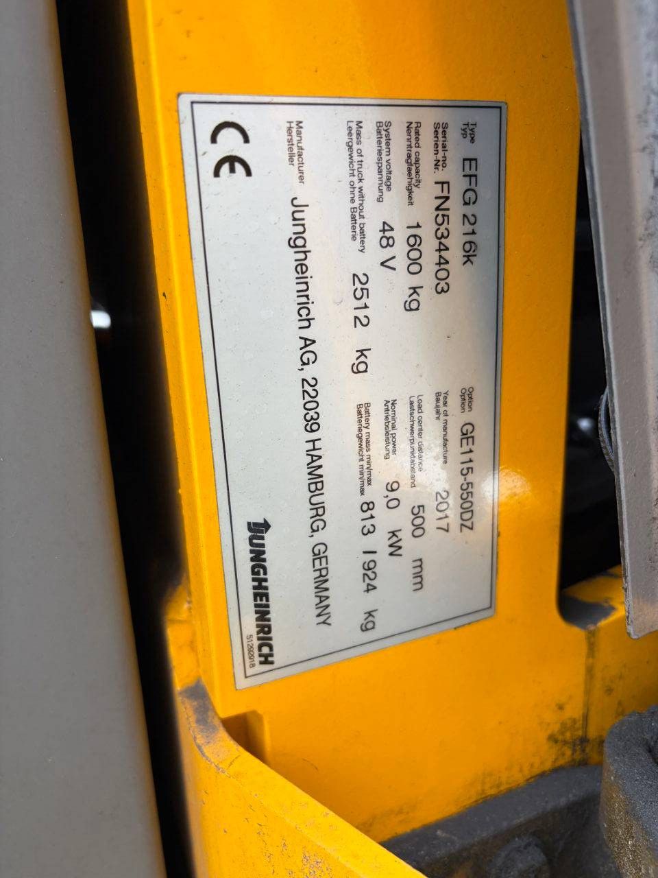 Forklift Jungheinrich EFG 216k Electric 1600kg 2017
