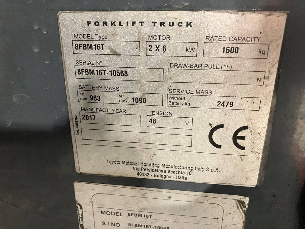 Toyota 8FBM16T Electric Forklift 1600kg 5.5m 2017