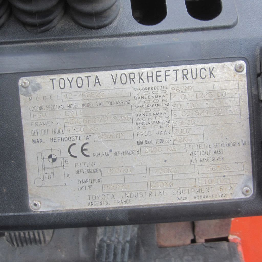 Toyota FG25, LPG gas, triplex, side shift.