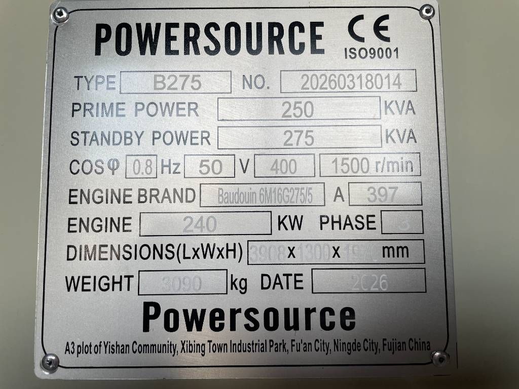 Baudouin 6M16G275/5 - 275 kVA Generator - DPX-19873