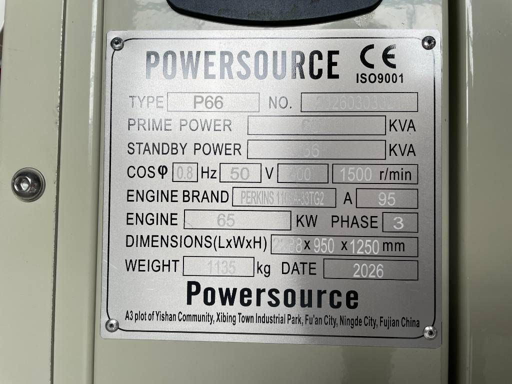 Perkins 1103A-33TG2 - 66 kVA Generator - DPX-19804