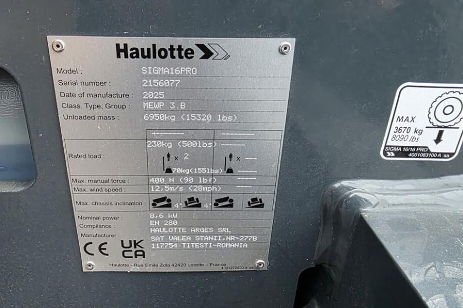 Haulotte SIGMA 16PRO Valid Inspection, Electric, 15.7m Work