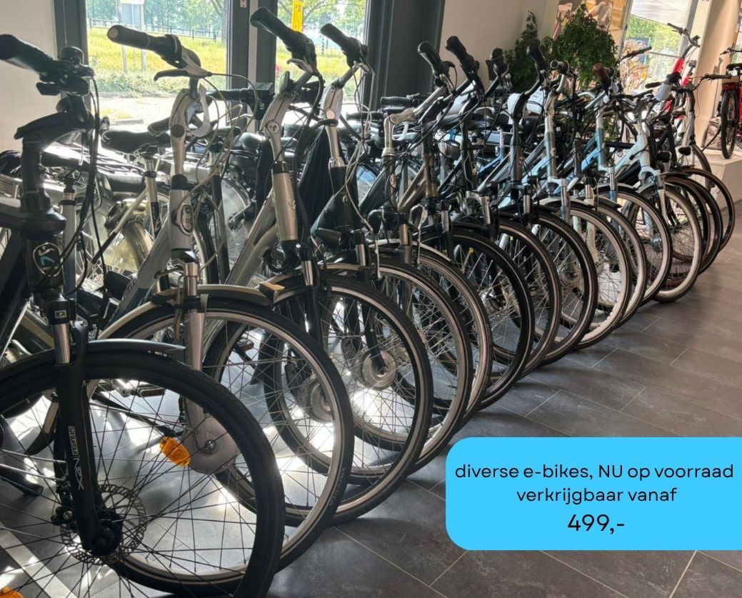 Ruim aanbod tweedehands e-bikes, rijklaar en voorzien van beurt