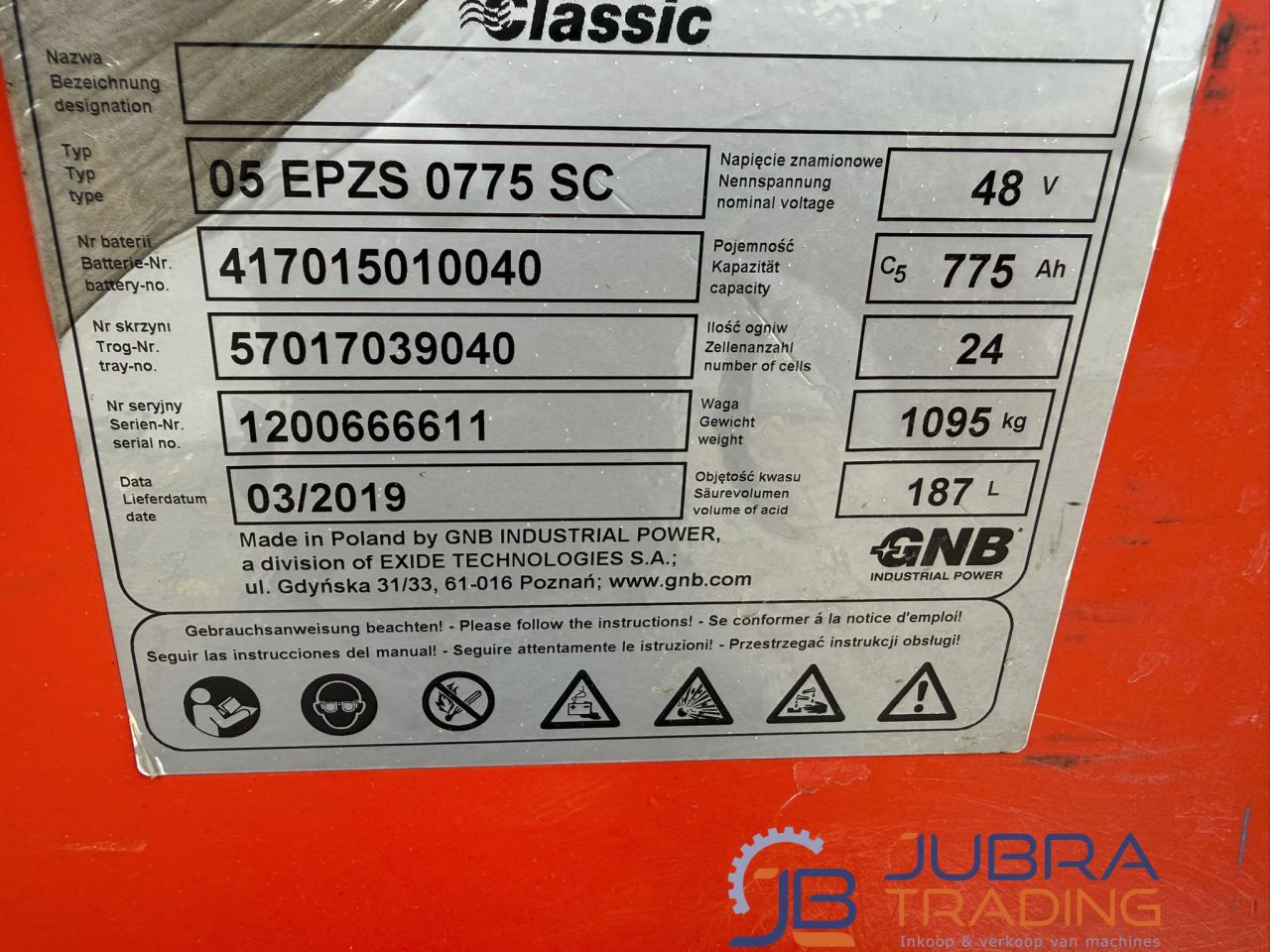 GNB 05 EPZS 0775 SC 48V Gabelstaplerbatterie | 2019 | 775Ah | 78