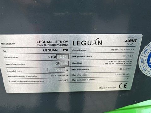 NIeuwe LEGUAN 170 all-terrain spinhoogwerker 17 m