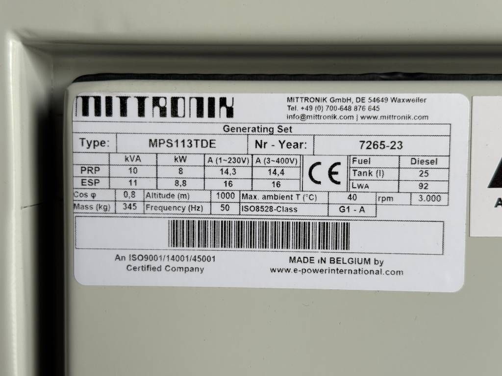 Kubota D722 - MPS113TDE - 10 kVA - Genset - DPX-25122