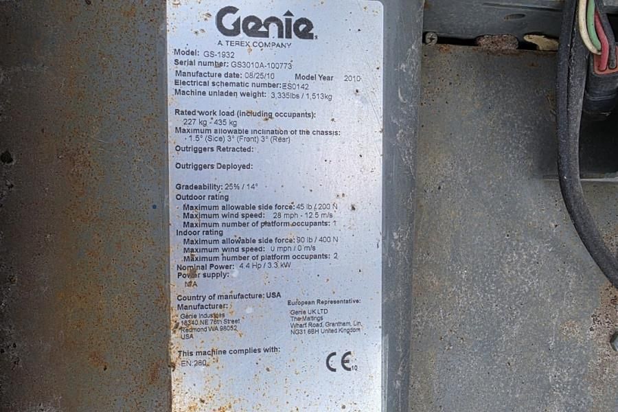 Genie GS1932 Electric, Working Height 7.8 m, 227kg Capac