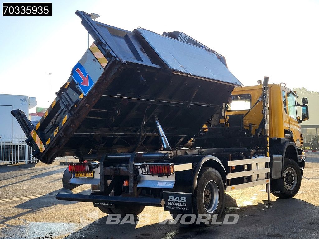 Scania P P340 4X4 NL-Truck 4x4 Big-Axle HMF 1060 K2 Crane + 9m3 3way tipper Automatic Euro 4