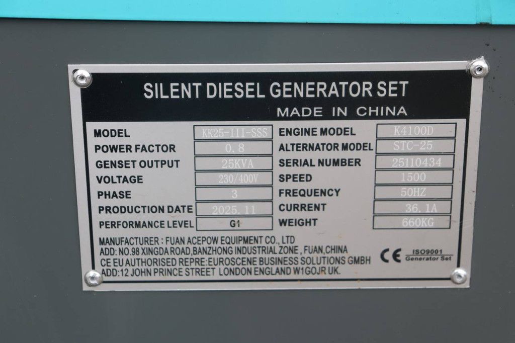 Generator Kawakenki KK25-III-SSS Diesel 25kVA 2025 New