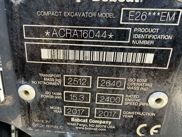 Bobcat E26 2.7T Minigraver Minikraan SLP/SRT 2500u ZGST