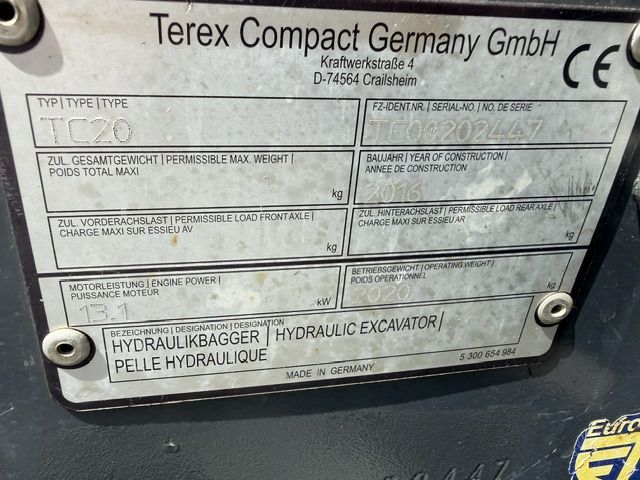 Terex TC20 2T Minigraver Minikraan SLP/SRT HCW 2500u ZGST