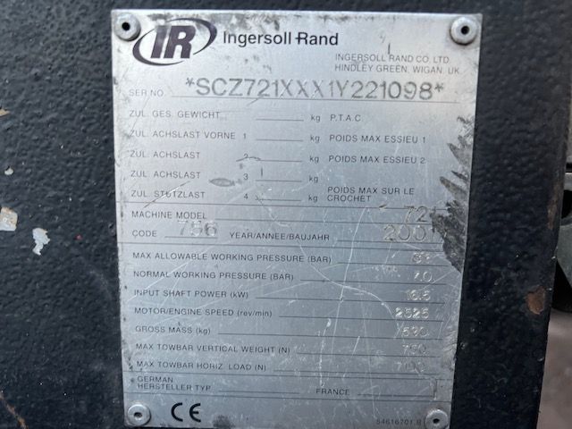 2x Doosan / Ingersoll-Rand 721 Lucht Compressor stationaire